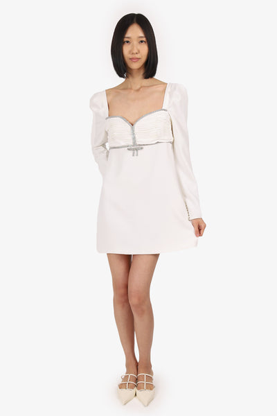 self portrait long sleeve crystal mini dress self-portrait - White Lace Collared Pointelle Knit Mini Dress