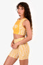Fendi X Kway Yellow/ White Zucca Houdini Print Crop Top + Biker Short Set Size 38