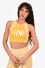 Fendi X Kway Yellow/ White Zucca Houdini Print Crop Top + Biker Short Set Size 38