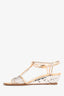 Pre-Loved Chanel™ Silver Cream Plastic CC Sandals Size 37.5