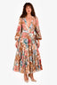 Zimmermann Brown/Pink Linen Floral Wrap Maxi Dress Size 0