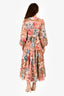Zimmermann Brown/Pink Linen Floral Wrap Maxi Dress Size 0