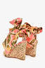 Christian Louboutin Green/Pink Patterned Satin Espadrilles Size 35