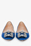Manolo Blahnik Blue Satin/Leather Hangisi Flats Size 34.5