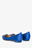 Manolo Blahnik Blue Satin/Leather Hangisi Flats Size 34.5