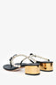 Rene Caovilla Black Leather/Faux Pearl Sandals Size 34.5