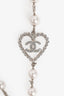 Pre-Loved Chanel™ 2025 Silver-Tone Metal/ Faux Pearl Heart Logo Necklace