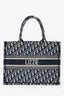 Christian Dior 2019 Navy Oblique Jacquard Medium Book Tote with 'Lizzie' Embroidery