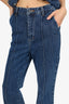 Self-Portrait Blue Denim Embellished Button Sleeves Collared Top + High Waisted Flare Jeans Size 2