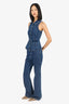 Self-Portrait Blue Denim Embellished Button Sleeves Collared Top + High Waisted Flare Jeans Size 2