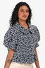 Pre-Loved Chanel™ Navy/White Cotton Embroidered Flower CC Puff Sleeve Top Size 36