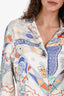 Hermès White/Multicolour Silk Pattern 3/4 Sleeve Top Size 38