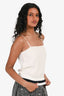 Pre-Loved Chanel White Silk Cotton Ribbed Stripe Camisole Top Size 34