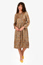 Sonia Rykiel Brown Silk Leopard Printed Long Sleeves Midi Dress Size 40