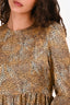 Sonia Rykiel Brown Silk Leopard Printed Long Sleeves Midi Dress Size 40