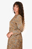 Sonia Rykiel Brown Silk Leopard Printed Long Sleeves Midi Dress Size 40