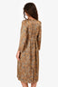 Sonia Rykiel Brown Silk Leopard Printed Long Sleeves Midi Dress Size 40