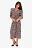Isabel Marant Purple/Black Silk Patterned Albi Long Sleeves Midi Dress Size 36
