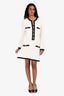 Pre-Loved Chanel™ White Terry Cloth Black/Gold Trim CC Button Cotton Knit Dress Size 36