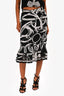 Hermès Black/White Patterned Silk Ruffle Midi Skirt Size 40