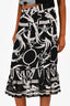 Hermès Black/White Patterned Silk Ruffle Midi Skirt Size 40