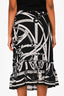 Hermès Black/White Patterned Silk Ruffle Midi Skirt Size 40