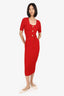 Balmain Red Button-embellished Ribbed Knit Midi Dress Size 38