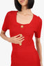 Balmain Red Button-embellished Ribbed Knit Midi Dress Size 38