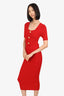 Balmain Red Button-embellished Ribbed Knit Midi Dress Size 38