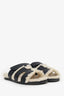 Hermès Black Leather Shearling Chypre Sandals Size 38