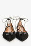 Salvatore Ferragamo Black Suede Patent Bow Lace Up Pointed Flats Size 7.5