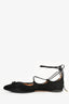 Salvatore Ferragamo Black Suede Patent Bow Lace Up Pointed Flats Size 7.5