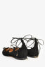 Salvatore Ferragamo Black Suede Patent Bow Lace Up Pointed Flats Size 7.5