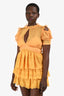 Self Portrait Yellow Ruffle Eyelet Mini Dress Size 6
