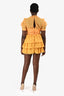 Self Portrait Yellow Ruffle Eyelet Mini Dress Size 6