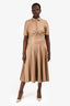 Jonathan Simkhai Brown Vegan Leather Buttoned Cut-Out Pleated Midi Dress Size 6