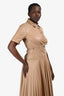 Jonathan Simkhai Brown Vegan Leather Buttoned Cut-Out Pleated Midi Dress Size 6