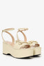 Gucci White Leather Horsebit Flatform Sandal Size 37