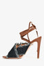 Gianvito Rossi Dark Denim/Brown Leather Wrap Heels Size 39.5