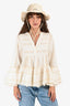 Devotion Twins Cream Cotton V Neck Long Sleeve Top Size S