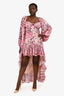 Rococo Sand Pink/Teal Printed Puff Sleeve Mini Dress Size L