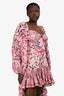 Rococo Sand Pink/Teal Printed Puff Sleeve Mini Dress Size L