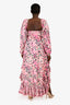 Rococo Sand Pink/Teal Printed Puff Sleeve Mini Dress Size L
