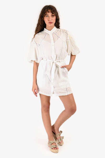 Frame White Inset Lace Puff Sleeve Dress with Waist Tie Size S – Mine &  Yours