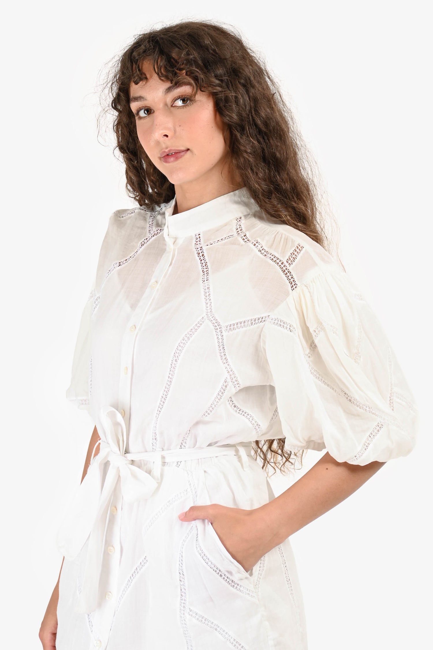 frame inset lace puff sleeve dress NWT $458 FRAME Inset Lace Puff Sleeve Minidress SIZE XS