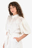 Frame White Inset Lace Puff Sleeve Dress with Waist Tie Size S