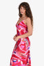 L'Agence Pink/Red Printed Silk 'Seridie' Mid Length Slip Dress Size 4