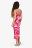L'Agence Pink/Red Printed Silk 'Seridie' Mid Length Slip Dress Size 4
