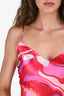 L'Agence Pink/Red Printed Silk 'Seridie' Mid Length Slip Dress Size 4