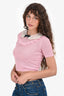 Miu Miu Pink Cashmere/Silk Knit Bow Collared Short Sleeves Top Size 40